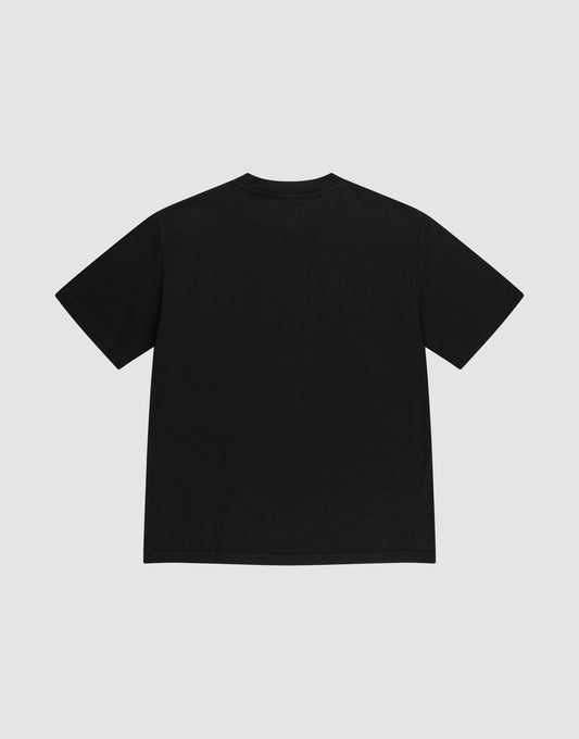 The Live Fast Fractured Tee by LIVE FAST DIE YOUNG is a plain black oversized short-sleeve t-shirt, shown from the back on a light gray background. Made from 100% Baumwolle for superior comfort.