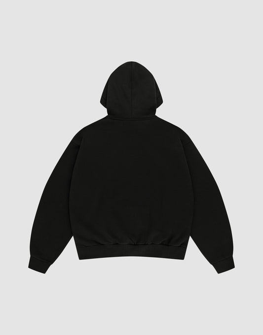 The Live Fast Rhinestone Hooded by LIVE FAST DIE YOUNG is laid flat, back facing up, displaying long sleeves, a doppellagige Kapuze, and ribbed cuffs and hem on a light gray background.