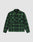 The LFDY Padded Flannel by LIVE FAST DIE YOUNG features a green and black plaid pattern, oversize fit, collar, button-down front, and two chest pockets, shown laid flat on a light gray background.