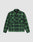 The LIVE FAST DIE YOUNG LFDY Padded Flannel features a green and black plaid oversize fit with two large chest pockets and a collar, shown against a plain light gray background.
