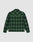 The LIVE FAST DIE YOUNG LFDY Padded Flannel, a green and black plaid overshirt in an Oversize Fit, is displayed from the back on a light gray background.