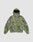 The Live Fast Nylon Jacket by LIVE FAST DIE YOUNG features a green and beige digital camo design, hood with drawstring, front zipper, elastic cuffs, and two large zip pockets, displayed flat on a light gray surface.