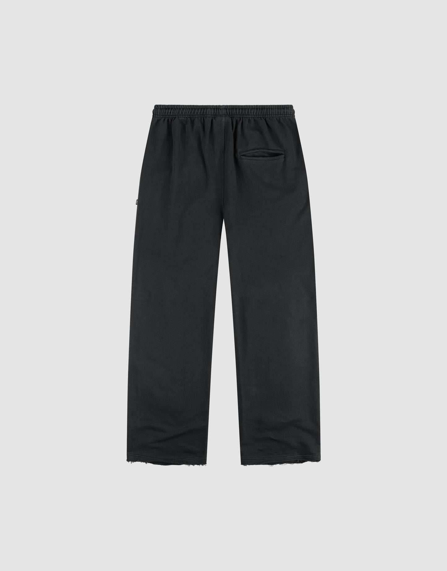 The LIVE FAST DIE YOUNG LFDY Lightweight Jogger in black features a wide-fit straight-leg cut, soft French Terry fabric, an elastic waistband, and a single back pocket, shown flat on a plain light gray background.