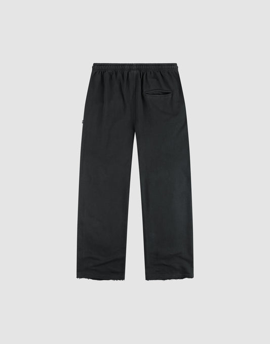 The LIVE FAST DIE YOUNG LFDY Lightweight Jogger in black features a wide-fit straight-leg cut, soft French Terry fabric, an elastic waistband, and a single back pocket, shown flat on a plain light gray background.