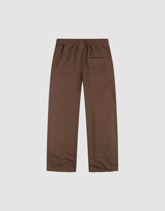 The LFDY Lightweight Jogger by LIVE FAST DIE YOUNG features brown French Terry fabric, a straight-leg fit, elastic waistband, and a single back pocket, displayed flat on a light gray background.