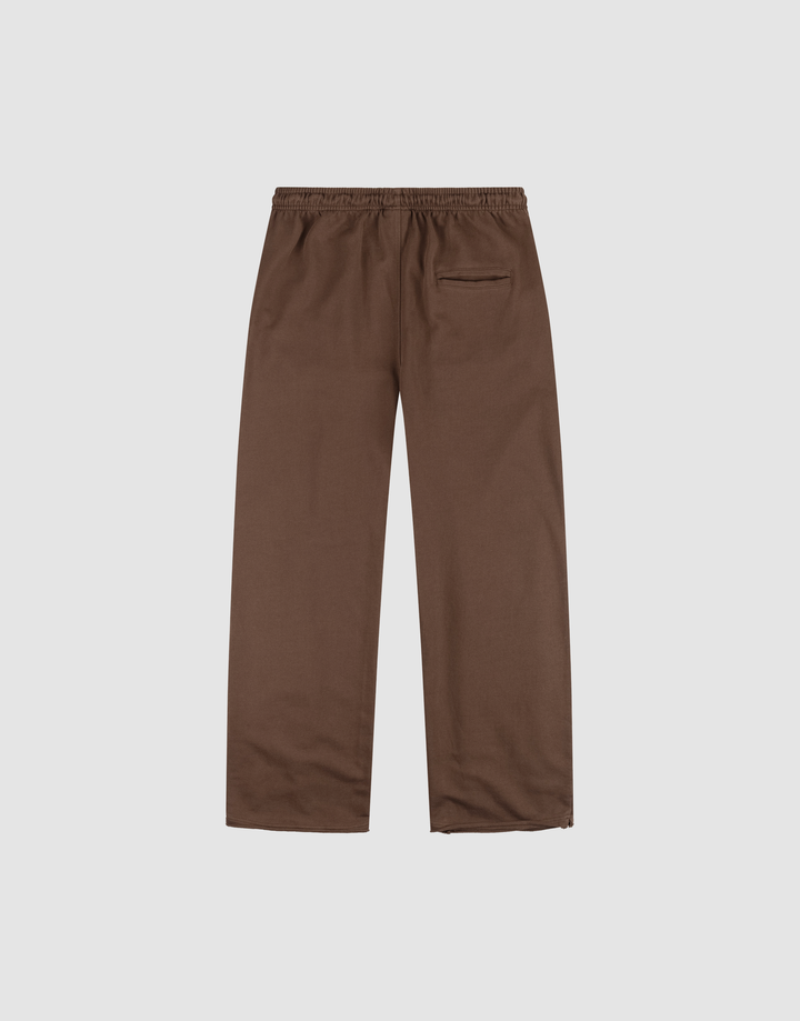 The LFDY Lightweight Jogger by LIVE FAST DIE YOUNG features brown French Terry fabric, a straight-leg fit, elastic waistband, and a single back pocket, displayed flat on a light gray background.