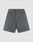 The LFDY Jorts by LIVE FAST DIE YOUNG are high-waisted, knee-length denim shorts in faded black with a wide straight leg and baggy fit, front and back pockets, belt loops, and a button-zip closure, laid on a light gray background.