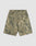 The LFDY Cargo Shorts by LIVE FAST DIE YOUNG are high-waisted, knee-length 100% cotton shorts with a green and beige camouflage print, front button and zip closure, and a five-pocket design, shown on a plain white background.