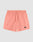 The Live Fast Swim Shorts by LIVE FAST DIE YOUNG feature a light pink color, Elastikbund, adjustable drawstring, side pockets, and a black and white patch logo on the left leg in Regular Fit, shown on a light gray background.