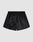 LFDY Fighting Shorts by LIVE FAST DIE YOUNG: Black satin, 100% polyester, with a breiter Elastikbund, subtle side stripes, seitliche Eingrifftaschen, and relaxed fit. Shown on a plain light grey background.