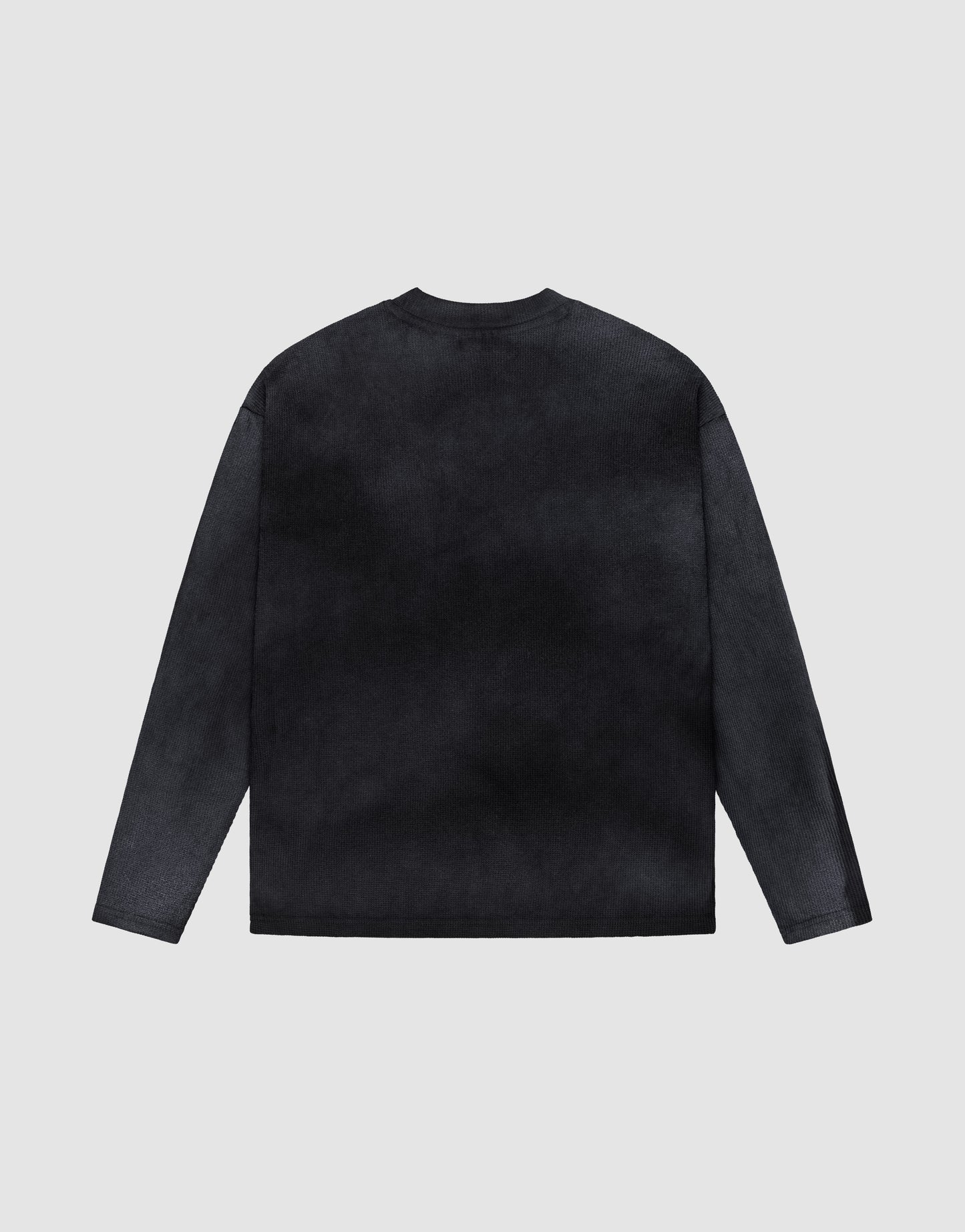 The LFDY Emblem Ghost Waffle Longsleeve by LIVE FAST DIE YOUNG is shown from the back in black, featuring an oversize fit and crafted from 100% Baumwolle. Displayed on a light gray background with no visible designs or logos.