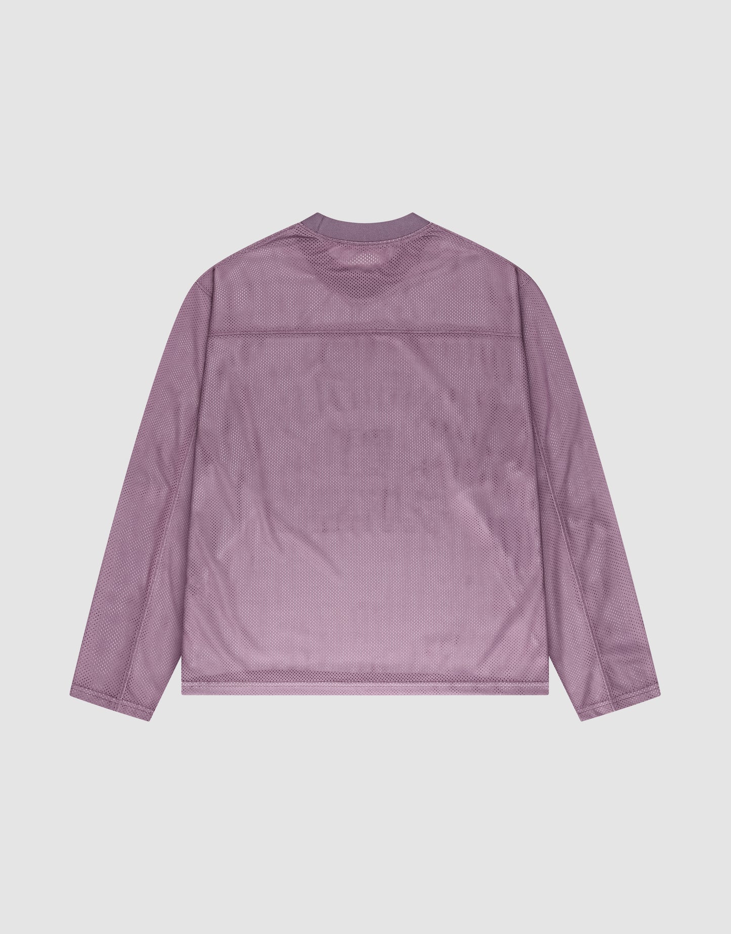 The LFDY Flash Jersey by LIVE FAST DIE YOUNG is a light purple, long-sleeved mesh top with an oversize fit, shown flat from the back on a white background.