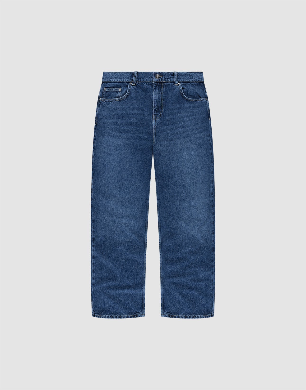 Wide Denim jeans by LIVE FAST DIE YOUNG, crafted from 100% Baumwolle with a five-pocket design, belt loops, and button fly, shown against a light grey background.