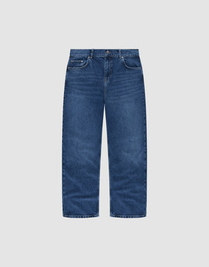 Wide Denim jeans by LIVE FAST DIE YOUNG, crafted from 100% Baumwolle with a five-pocket design, belt loops, and button fly, shown against a light grey background.| plain