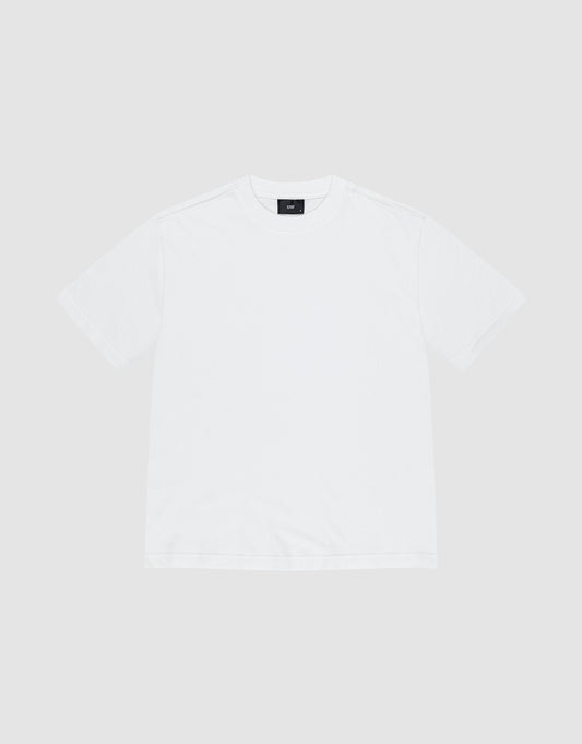 The LFDY Vintage Tee by LIVE FAST DIE YOUNG is a white short-sleeve shirt made from 100% Baumwolle, with distressed edges and a black inner collar tag, laid flat on a light gray background. | plain