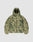 The Live Fast Puffer Jacket by LIVE FAST DIE YOUNG features an olive green and beige camouflage design, oversize fit with hood, large front pockets, reflective print, and a subtle logo on the left pocket, shown on a plain light gray background.