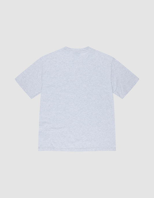 The LIVE FAST DIE YOUNG Basic Tee in light gray, Oversize Fit, short-sleeved style is laid flat and shown from the back on a white background.