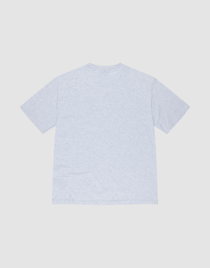The LIVE FAST DIE YOUNG Basic Tee in light gray, Oversize Fit, short-sleeved style is laid flat and shown from the back on a white background.