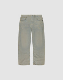The LFDY Baggy Denim from LIVE FAST DIE YOUNG features a light blue wash, baggy straight-leg fit, classic five-pocket design, button closure, and subtle front fading. Crafted from 100% Baumwolle and shown against a plain white background. | plain