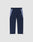 LIVE FAST DIE YOUNG Basic Nylon Trackpants in navy blue feature light blue hip panels, white piping along zip pockets, an elastic waistband, drawstring ankles, and a small white logo on the left thigh, shown flat on a light gray background.