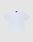 A LIVE FAST DIE YOUNG Cropped Oversize Tee in plain white, laid flat on a light gray background, features a round neckline, black neck label, and is made from 100% Baumwolle.