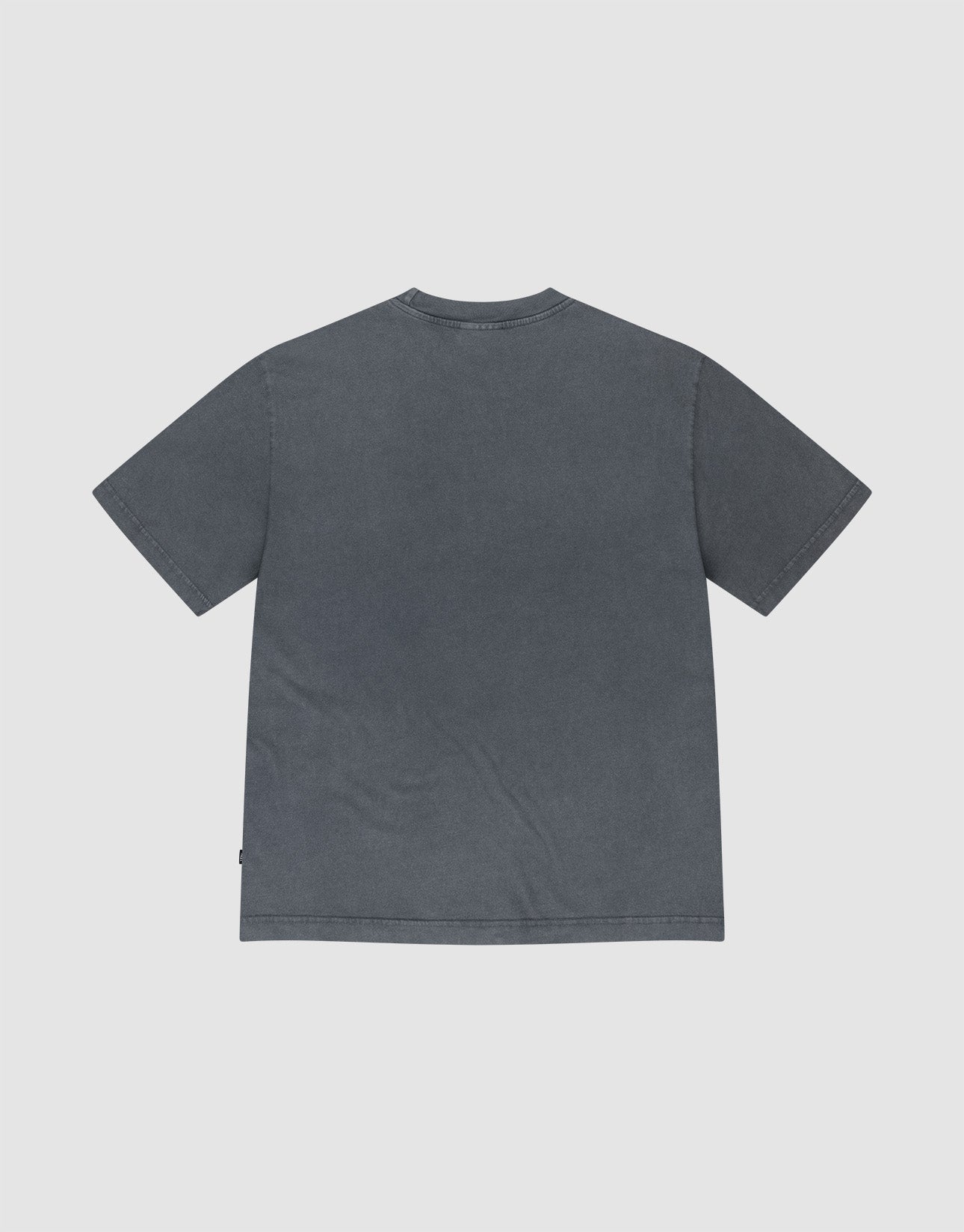 The LIVE FAST DIE YOUNG Basic Light Tee is a plain dark gray short-sleeve shirt with vintage-washed look, shown laid flat on a light gray background from the back with no visible designs or logos.