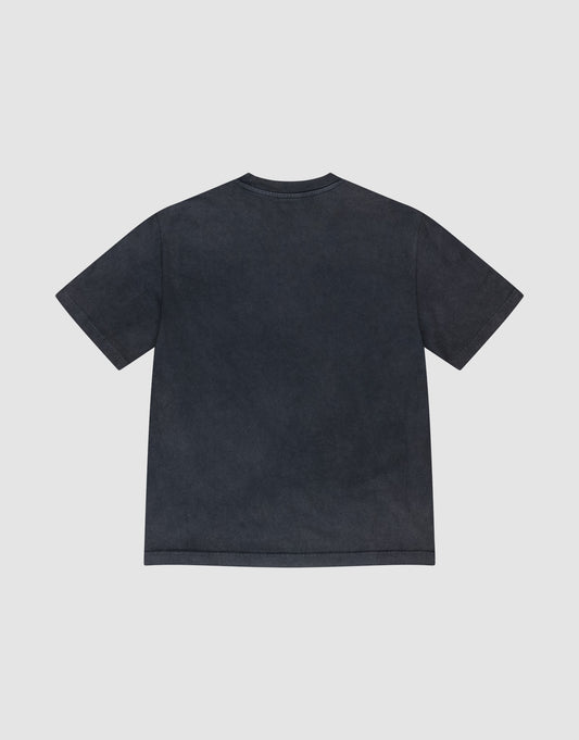 The LIVE FAST DIE YOUNG Live Fast Die Young Tee, a dark navy blue, plain short-sleeve oversize shirt made from 100% Baumwolle, is shown from the back on a light gray background with no visible logos or patterns.