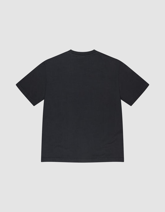 The LFDY Bark Tee by LIVE FAST DIE YOUNG, a plain black short-sleeve T-shirt made from 100% Baumwolle, is shown flat against a light gray background, displayed from the back without any visible logos or designs.