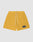 LIVE FAST DIE YOUNG LFDY Oval Mesh Shorts in yellow polyester feature a white drawstring, elastic waistband, and a black and white LIVE FAST graphic on the left leg. Shown on a plain light gray background.