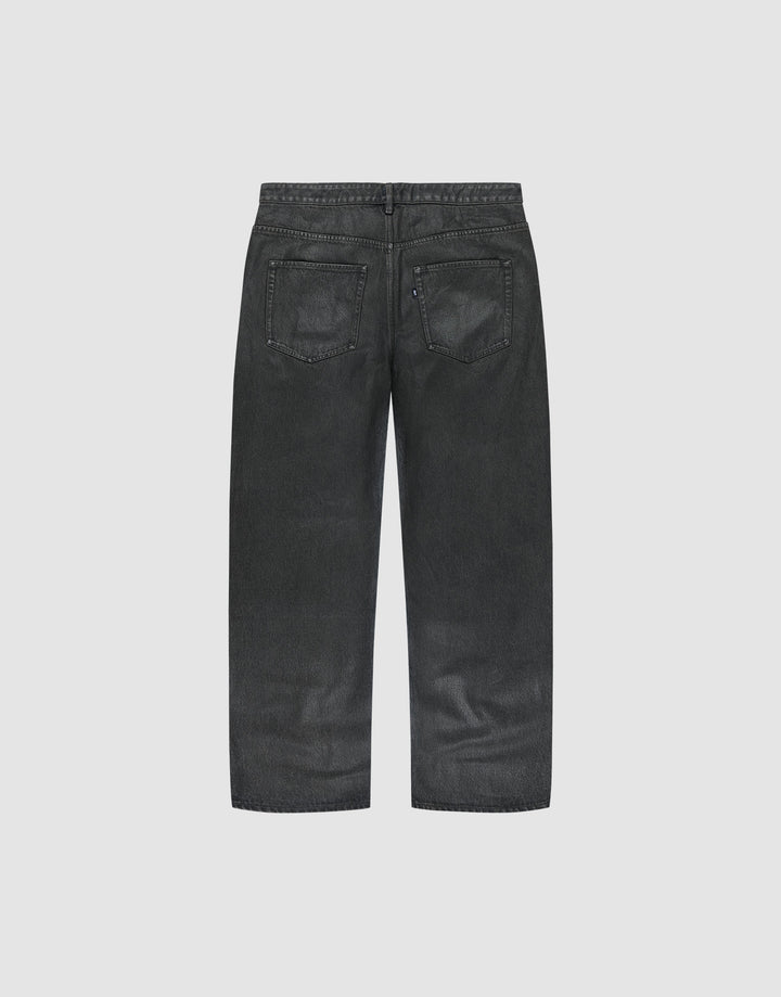 The LFDY Coated Baggy Denim by LIVE FAST DIE YOUNG is shown from the back, featuring two rear pockets and visible stitching, crafted from 100% Baumwolle with a wide straight-leg design against a plain light background.