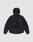 The LIVE FAST DIE YOUNG Live Fast Performance Rain Jacket is a black, lightweight hooded jacket with waterproof seams, front zipper, side pockets, and a small white chest logo. It features a visor hood and is shown on a plain light gray background.