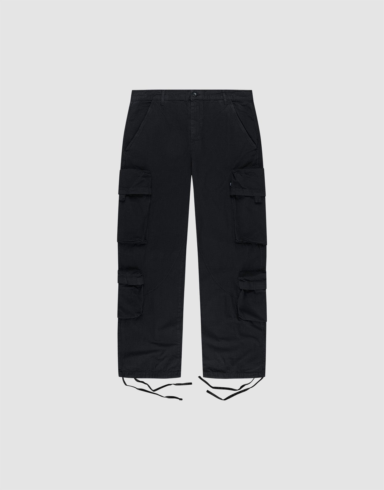 The LIVE FAST DIE YOUNG Wide Summer Cargo pants, made from Ripstop fabric with multiple side cargo pockets and drawstring cuffs, shown against a plain light gray background.