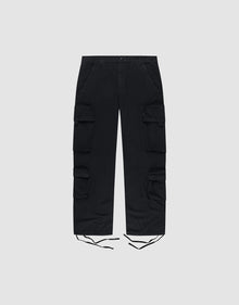 The LIVE FAST DIE YOUNG Wide Summer Cargo pants, made from Ripstop fabric with multiple side cargo pockets and drawstring cuffs, shown against a plain light gray background. | plain