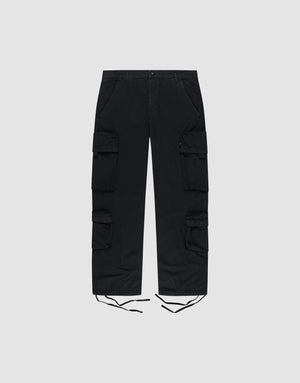 The LIVE FAST DIE YOUNG Wide Summer Cargo pants, made from Ripstop fabric with multiple side cargo pockets and drawstring cuffs, shown against a plain light gray background. | plain