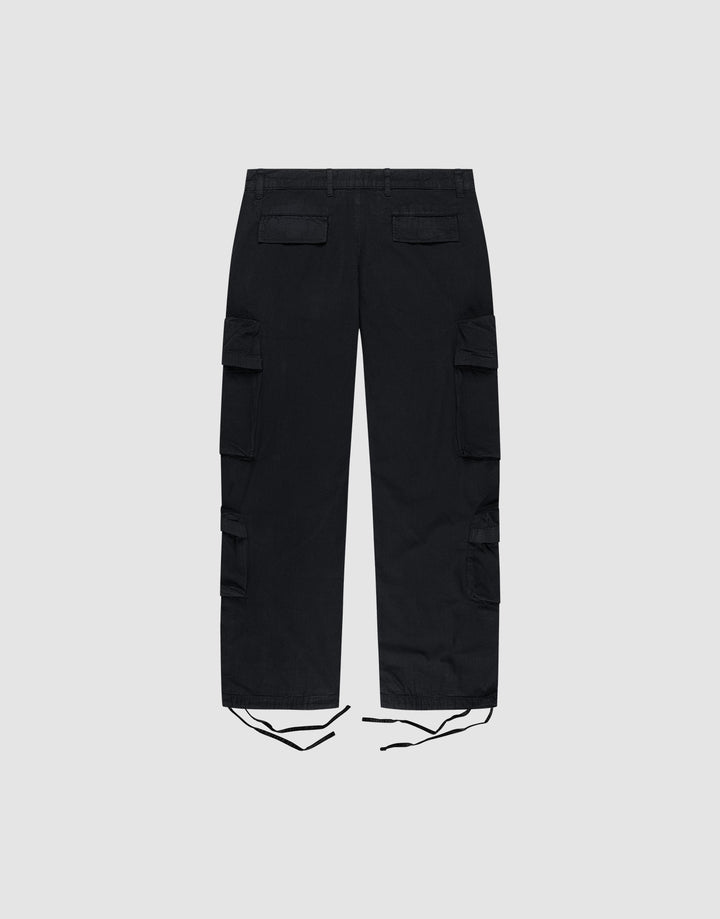 The LIVE FAST DIE YOUNG Wide Summer Cargo pants, made from durable ripstop fabric, shown laid flat on a light gray background with multiple cargo pockets and adjustable ankle drawstrings.