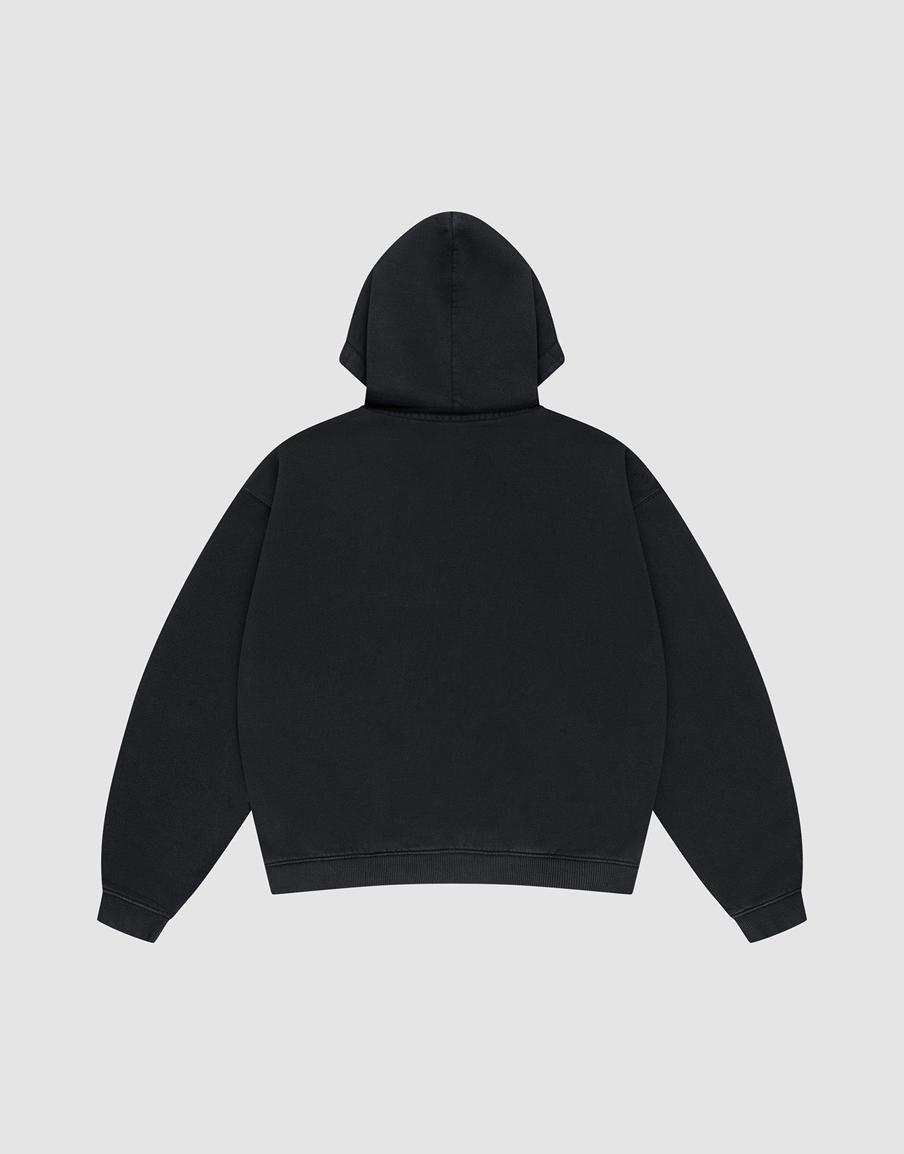 The LIVE FAST DIE YOUNG Live Fast Target Hooded Zip, in black with an Oversize Fit, is shown from the back against a light gray background, hood up and sleeves extended.