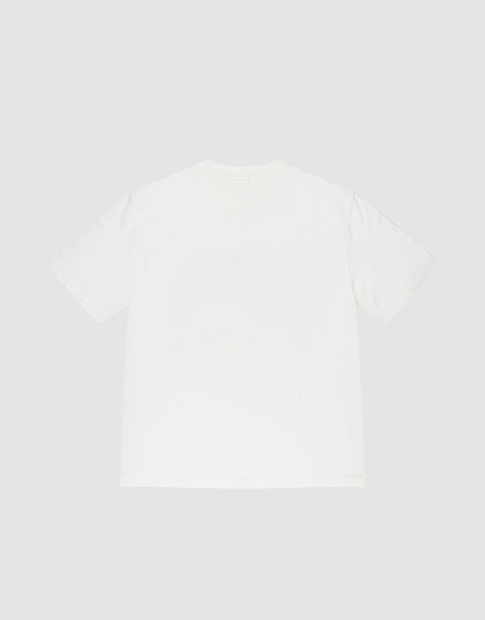 The LFDY Block Tee by LIVE FAST DIE YOUNG is an oversized white short-sleeve t-shirt made from 100% Baumwolle, shown laid flat on a light gray background with a back view, combining comfort and timeless style.