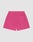 The LFDY Oval Mesh Shorts by LIVE FAST DIE YOUNG are bright pink, feature a regular fit, elastic waistband, and single back patch pocket, made from lightweight polyester and shown on a plain light background.