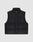 The LIVE FAST DIE YOUNG Basic Cropped Vest is a black, regular-fit, sleeveless puffer with a high collar, large pockets, visible zipper and button closure, shown laid flat on a light grey background.
