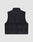 The LIVE FAST DIE YOUNG Basic Cropped Vest is shown from the back, sleeveless and black with a high collar, large pockets, and horizontal stitching, in Regular Fit, laid flat on a light grey background.