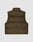Back view of the LIVE FAST DIE YOUNG Live Fast Cropped Vest—a brown, sleeveless, quilted puffer with stand collar and regular fit polyester—shown against a plain white background.