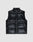 The LIVE FAST DIE YOUNG Padded Vest is a black, sleeveless Regular Fit faux leather puffer with wattierte Weste details, front zipper, two large pockets, and Stehkragen, shown flat on a light gray background.