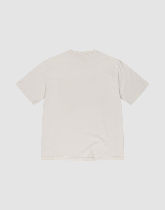 The Live Fast Ice Tee by LIVE FAST DIE YOUNG, a short-sleeved off-white T-shirt made from 100% Baumwolle, is laid flat with its back facing up on a light gray background.