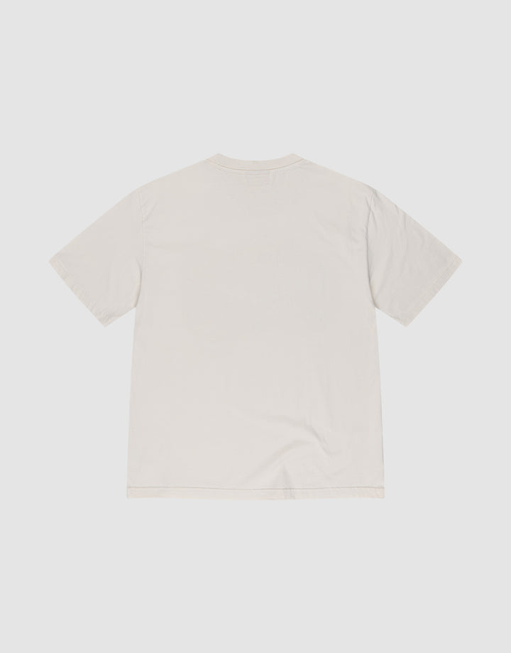 The Live Fast Ice Tee by LIVE FAST DIE YOUNG, a short-sleeved off-white T-shirt made from 100% Baumwolle, is laid flat with its back facing up on a light gray background.