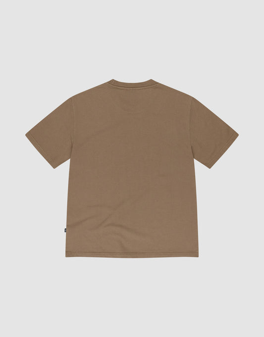 The Live Fast Plain Tee by LIVE FAST DIE YOUNG, a brown short-sleeve t-shirt made from 100% Baumwolle, is displayed laid flat with its back facing up on a light gray background.