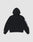 The LFDY Team Hooded Zip by LIVE FAST DIE YOUNG is a black oversize fit hoodie, shown from the back, with bold white text on the right sleeve, multilogo Stickereien, and a red and white detail on the left cuff against a plain light gray background.