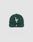 The LFDY x NEW ERA 59FIFTY Low Profile by LIVE FAST DIE YOUNG is a dark green fitted cap with a flat brim, large white LF logo on the front, side patches, and a gold sticker on the brim.