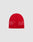 The Live Fast Jacquard Beanie by LIVE FAST DIE YOUNG is a red knit Polyacryl beanie, displaying a white-outlined logo with partially visible ST and LIV, shown on a plain light grey background.