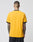 A person with short hair and tattoos stands with their back to the camera, wearing the LIVE FAST DIE YOUNG Survival Tee in yellow and black shorts, set against a plain background.