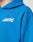 Close-up of a person wearing a bright blue Basic Chest Hooded by LIVE FAST DIE YOUNG, featuring the white Live Fast Die Young chestprint over the left chest area.
